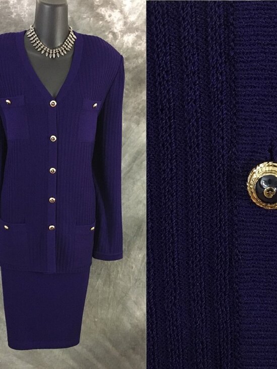 St. John Dresses & Skirts - NWT NEW St John collection knit velvet purple jacket skirt suit size 14